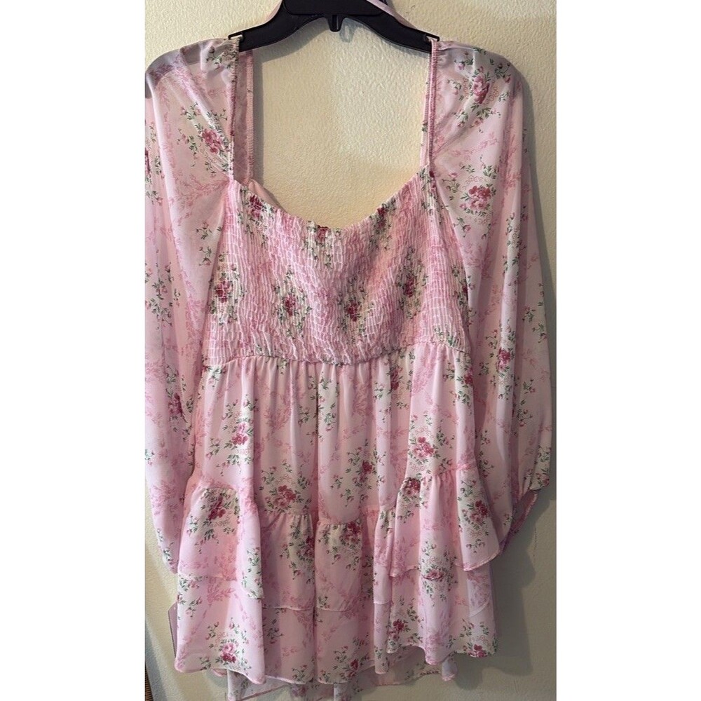 B.Darlin Pink Floral Mini Dress Sz 9/10 NWT Long Sleeve Ruched fairy Tier Dress